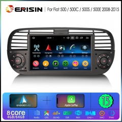 Erisin ES6750FB Android 13.0 Car Stereo for Fiat 500/500C/500S 2008-2015 and 500E 2013-2015 DPS WiFi CarPlay Auto GPS 4G IPS Multimedia Player