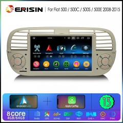 Erisin ES6750FW Android 13.0 Car Stereo for Fiat 500/500C/500S 2008-2015 and 500E 2013-2015 DPS WiFi CarPlay Auto GPS 4G IPS Multimedia Player