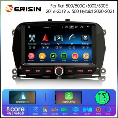 Erisin ES6751F Android 13.0 Car Stereo for Fiat 500/500C/500S/500E 2016-2019 and 500 Hybrid DPS WiFi CarPlay Auto GPS 4G IPS Multimedia Player