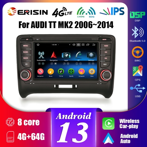 Erisin ES5777T Android 13.0 Car Stereo For AUDI TT MK2 Car Multimedia Player CarPlay Auto 4G WiFi DSP GPS System IPS BT5.0