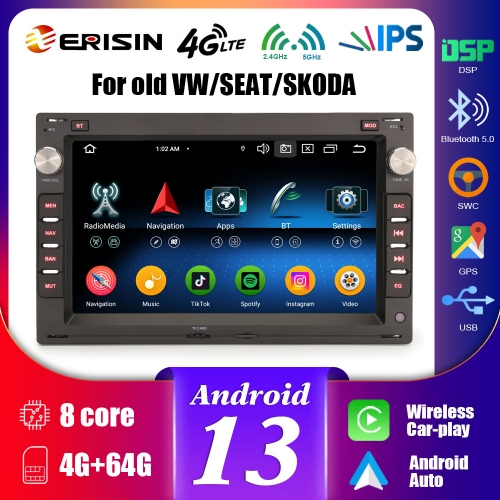 Erisin ES5709VB Android 13.0 Car Stereo For VW Bora SKODA Superb SEAT Car Multimedia Player CarPlay Auto 4G WiFi DSP GPS System IPS BT5.0