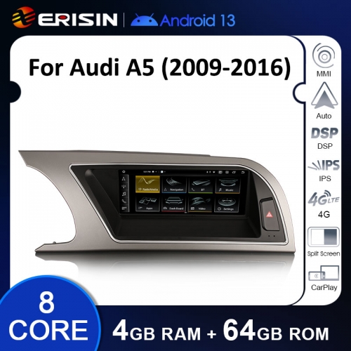 Erisin ES3804AL 8.8" Android 13.0 Car Multimedia Player Screen Upgrade For Audi A4 (2009-2012) 4G LTE Slot Dual WiFi CarPlay Auto Radio GPS System