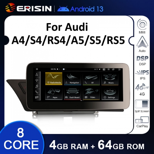 ES3874HL 10.25 Android 13.0 Car Stereo Screen Upgrade For Audi A4 S4 RS4 A5 S5 RS5 High Configuration 4G LTE Slot Dual WiFi CarPlay Auto Radio GPS Sat