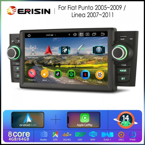 Erisin Autoradio 7 Pollici Android 13 Per Fiat Punto/Linea - 8 Core, 4GB+64GB, GPS, Wireless CarPlay, DSP, 4G, WiFi, OBD2 - 3