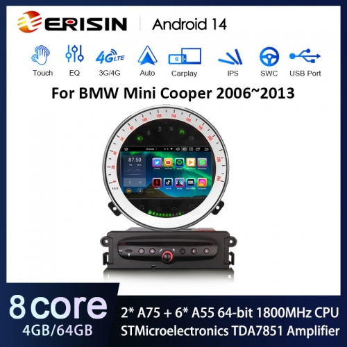 Erisin ES8518M 8-Core Android 14.0 Autoradio GPS Wireless CarPlay Auto Stereo SWC DTV DSP For BMW Mini Cooper DVD 4G LTE Slot IPS BT5.0