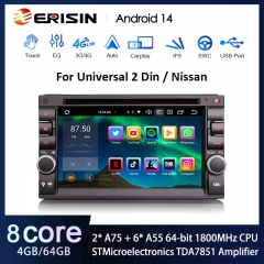 Erisin ES8536U 6.2" IPS Universal 2 Din Android 14.0 Car Radio Wireless CarPlay & Auto GPS 4G DAB+ DSP DVD Player For Nissan