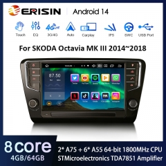 Erisin ES8527S 9" Android 14.0 Car Multimedia System For Skoda Octavia MK III Stereo GPS Carplay AUTO Radio 4G DSP IPS Screen