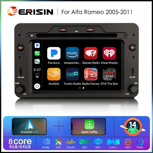 Erisin ES6720R Android 14 Auto Radio For Alfa Romeo 159 Brera Spider Sportwagon Carplay Car Multimedia RDS GPS 1Din DVD Autoradio 4G 8667