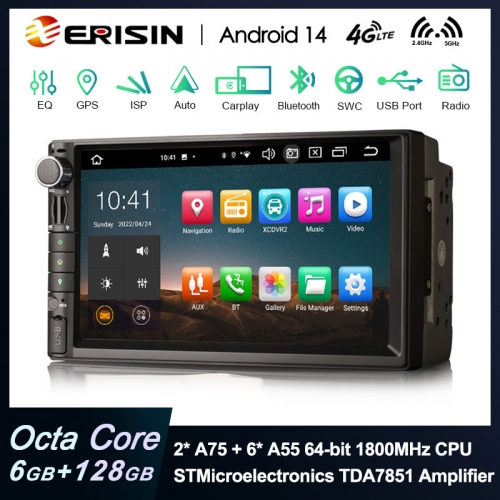 Erisin Android 14 8-Core 4GB+64GB Autoradio 1 Din con GPS Navi