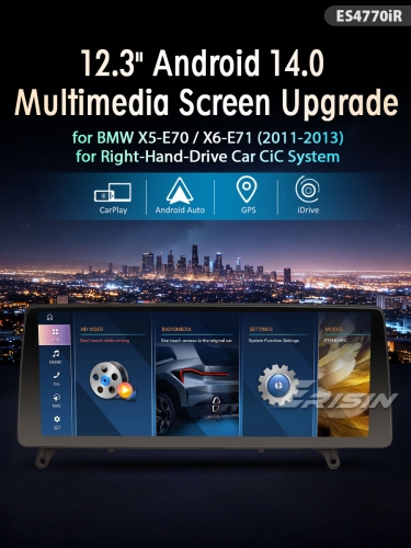 Erisin ES4770IR RHD Android 14.0 Car Multimedia Player Screen Upgrade GPS For BMW X5 E70 CIC WiFi 4G BT CarPlay Android Auto Radio