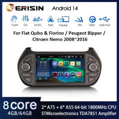 Erisin ES8575F 7" DSP Android 14 Car Stereo GPS For Fiat Citroen Nemo Peugeot Bipper Fiorino Qubo Multimedia CarPlay Auto Radio 4G LTE IPS BT5.0