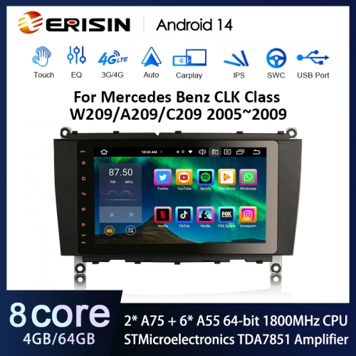 Erisin ES8584C 8" DSP Android 14.0 Auto GPS Multimedia For Mercedes Benz CLK-Class C209/A209 Car Stereo CarPlay & Auto Radio 4G LTE IPS