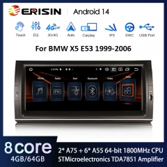 Erisin ES8505B 10.25" Android 14.0 Car Stereo For BMW X5 E53 Multimedia IPS Screen DSP CarPlay Android Auto GPS TPMS DAB+ 4G LTE