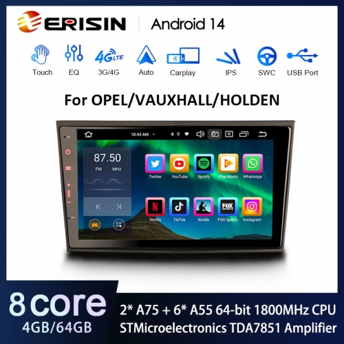 Erisin ES8508P 8" IPS Android 14 Car Stereo For Opel Meriva Zafira Vivaro Tigra twinstop Wireless CarPlay Android Auto DTV WiFi Bluetooth OBD DSP