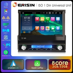 Erisin ES8368U 7" Universal 1Din Car Stereo Android 14.0 Car Multimedia Carplay Auto GPS Navigation WiFi Bluetooth 5.0