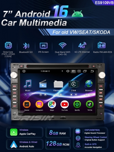 Erisin ES9109VB 8G+128G Android 16.0 Car Stereo CarPlay & Auto GPS 4G DAB+ for VW Golf Passat Tiguan Polo Eos Seat Skoda Stereo
