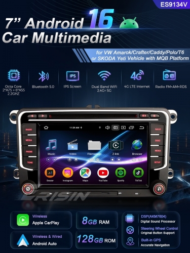 Erisin ES9134V 8G+128G Android 16 Car Stereo CarPlay & Auto GPS 4G DAB+ for VW Amarok Crafter Caddy Polo 6R Transporter T6 ŠKODA Yeti Car DVD