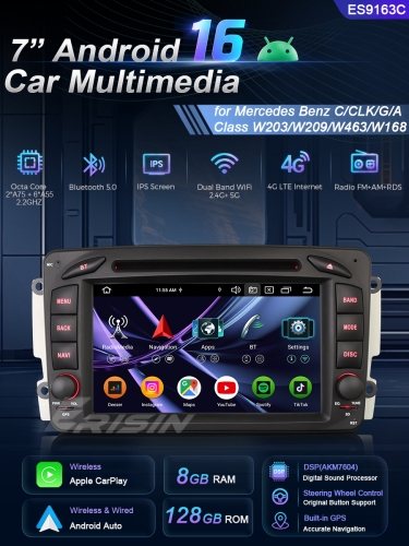 Erisin ES9163C 8GB+128GB DSP Android 16.0 Car DVD CarPlay Auto GPS 4G DAB+ for Mercedes Benz C-Class W203 S203 G-Class W463 A-Class W168 Stereo