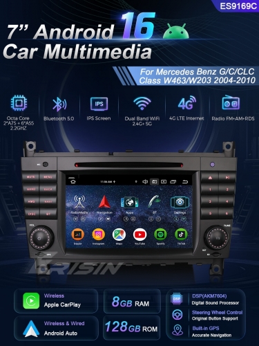 Erisin ES9169C 8GB+128GB DSP Android 16.0 Car DVD CarPlay Auto GPS 4G DAB+ for Mercedes Benz G-Class W463 CLC Class C-Class W203 Stereo
