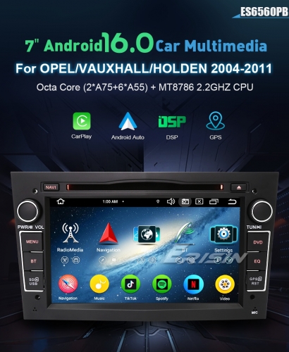 Erisin ES6560PB 7" DSP Android 16.0 Car Stereo DVD for Opel Vauxhall Zafira Vivaro Astra Corsa Wireless CarPlay & Auto GPS 4G DAB+ BT5.1