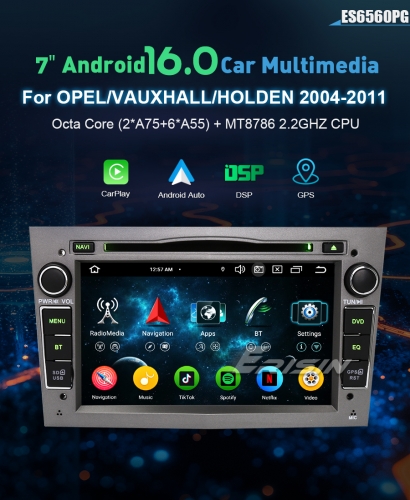 Erisin ES6560PG 7" DSP Android 16.0 Car Stereo DVD for Opel Vauxhall Vivaro Astra Meriva Signum Corsa Zafira Wireless CarPlay & Auto GPS 4G DAB+ BT5.1