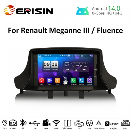 Erisin ES8773M 7" PX5 Android 14.0 Car Stereo DVD for Renault Fluence Megane Ⅲ CarPlay Auto Radio DAB+ 4G GPS System