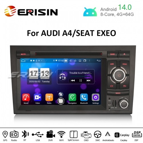 Erisin ES8738A 7" DSP Android 14.0 Car DVD Stereo for Audi A4 S4 RS4 B9 B7 SEAT EXEO CarPlay Auto GPS 4G DAB+