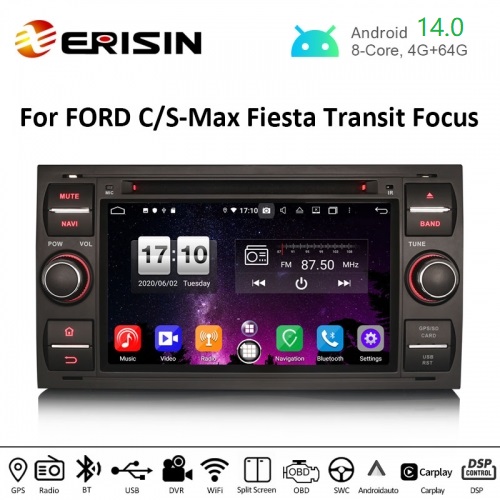Erisin ES8766FB 7" PX5 DSP Android 14.0 Car DVD CarPlay & Auto GPS 4G DAB+ for Ford C/S-Max Galaxy Kuga Focus Transit