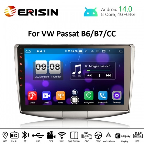 Erisin ES8717P 10.1" Android 14.0 Car Stero for VW Passat B6 B7 CC CarPlay Auto Radio GPS System DSP DTV DAB TPMS