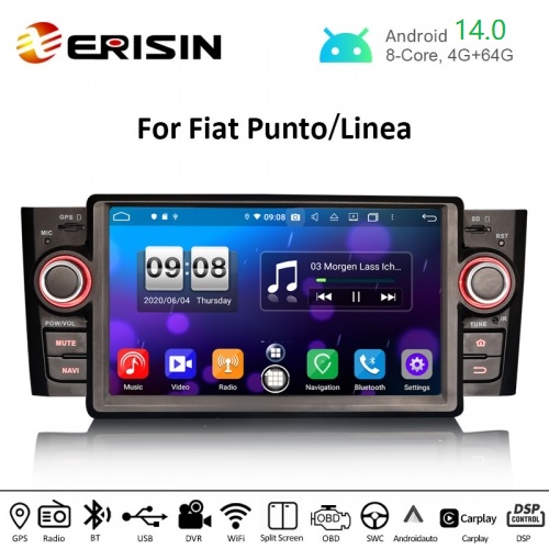 Erisin ES8723L 7" Android 14.0 Car Stereo for Fiat Punto Linea CarPlay & Auto 4G DAB+ DSP GPS Multimedia Video Player