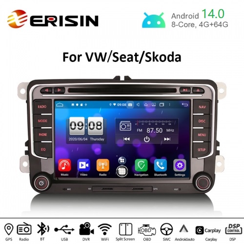 Erisin ES8735V 7" DSP Android 14.0 Car DVD Radio CarPlay & Auto GPS For VW Passat Polo Golf 5/6 Jetta Tiguan Eos Seat Skoda 4G DAB+ WiFi Stereo