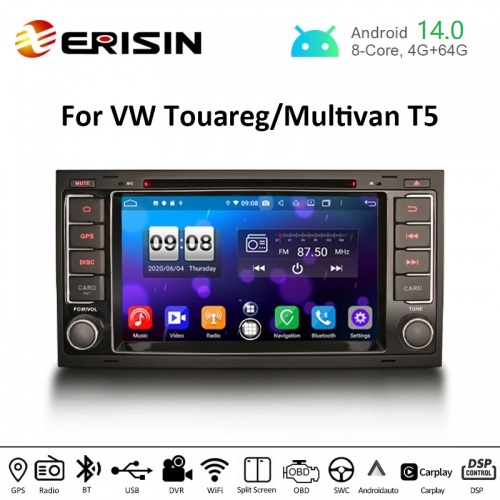 Erisin ES8706TN 7" 8-Core Android 14.0 Car Stereo For VW TOUAREG T5 Multivan Apple CarPlay Android Auto GPS TPMS DVR DTV Canbus