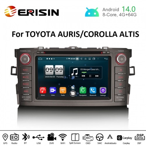 Erisin ES8704A 7" Octa-Core Android 14.0 Car Stereo GPS Satnav For TOYOTA Corolla Altis Auris Auto Radio OBD2 WiFi CarPlay DVR Bluetooth DSP