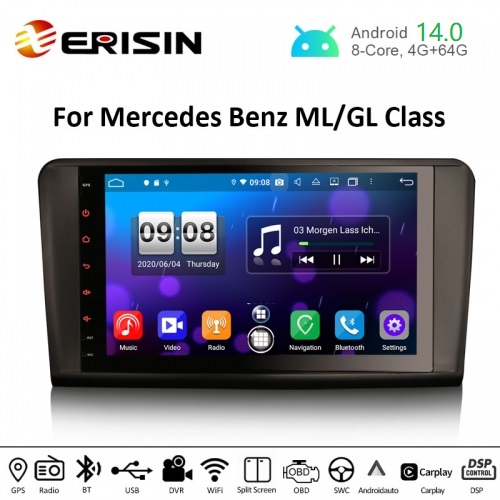 Erisin ES8794L 9" Octa-Core Android 14.0 Car Multimedia CarPlay & Auto GPS TPMS DTV for Mercedes Benz ML-Class W164 GL-Class X164