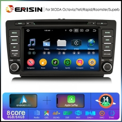Erisin ES6726S Android 14 Car Radio for Skoda Octavia Rapid Spaceback Roomster Superb Yeti Multimedia Video Player Navigation 2Din Stereo DVD Carplay