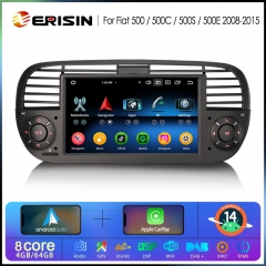Erisin ES6750FB Android 14.0 Car Stereo for Fiat 500/500C/500S 2008-2015 and 500E 2013-2015 DPS WiFi CarPlay Auto GPS 4G IPS Multimedia Player