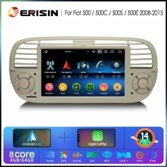 Erisin ES6750FW Android 14.0 Car Stereo for Fiat 500/500C/500S 2008-2015 and 500E 2013-2015 DPS WiFi CarPlay Auto GPS 4G IPS Multimedia Player