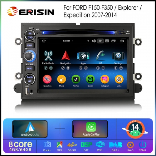 Erisin ES6752F Android 14 Car Radio For Ford F150 F250 F350 Escape Explorer Edge Taurus Freestar MKX Mark LT Multimedia Player GPS Head Unit Carplay