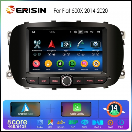 Erisin ES6755X Octa-Core Android 14.0 Car Multimedia CarPlay & Auto GPS TPMS DTV for Fiat 500X 2014-2020 Radio Stereo DSP IPS Screen