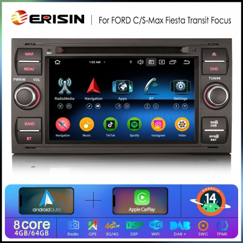 Erisin ES6766F Android 14.0 Car Stereo DVD For FORD Focus II Fiesta Kuga Galaxy GPS Navi CarPlay Auto Radio DSP 4G LTE BT5.0