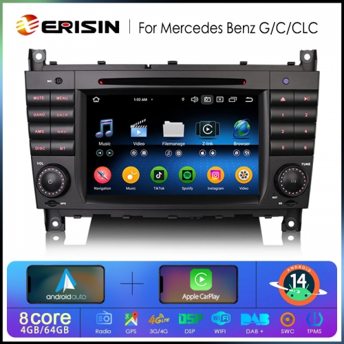 Erisin ES6769C Android 14.0 Car DVD Stereo For Mercedes Benz CLC Class W203 G Class W463 CarPlay Auto Radio DSP 4G LTE BT5.0 GPS