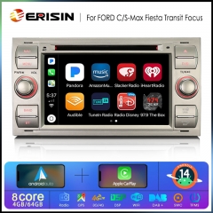 Erisin ES6766FS Android 14.0 Car Stereo For FORD C-Max S-MaxTransit Connect DVD GPS Navi CarPlay Auto Radio DSP 4G IPS Bluetooth 5.0
