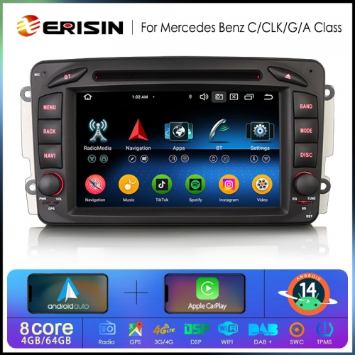 Erisin ES6763C Android 14.0 Car Multimedia System For Mercedes Benz Viano Vito C/G/A Class Wireless CarPlay Auto Radio DSP 4G LTE BT5.0