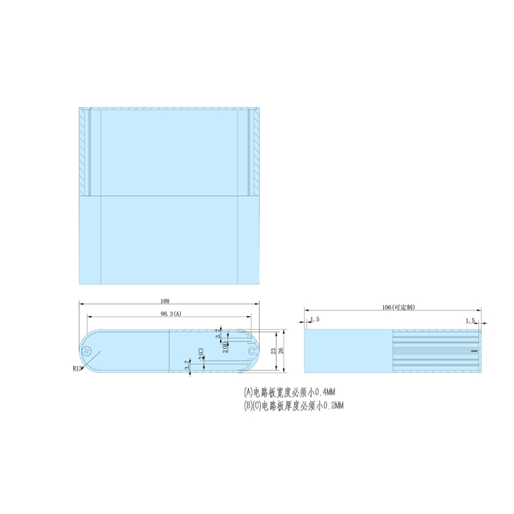 108x26-70 aluminum extrusion housing enclosure diy box electronic pcb housing