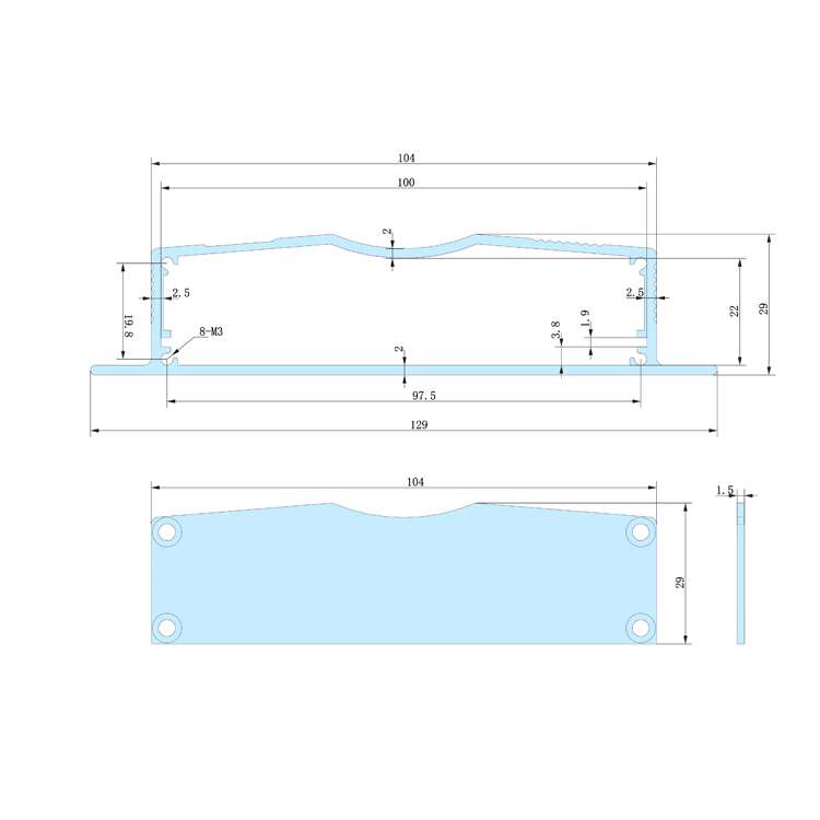 129*29-L electronic enclosure design aluminum extrusion material large project box