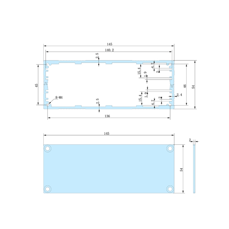 145*54-L aluminum project box enclosure casing electronic circuit board box