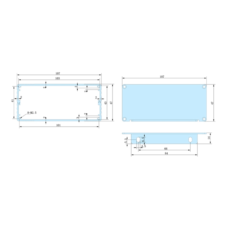 107*47-L aluminum power amplifier enclosure metal electronics box instrument enclosure