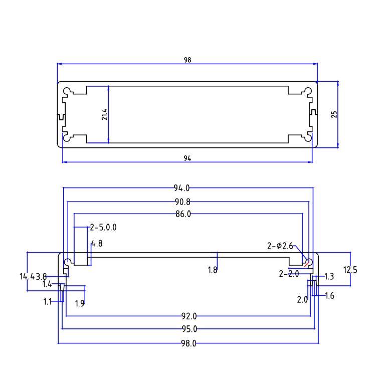 98*25PCB分体铝型材带固定外壳工业电子通信铝壳仪器外壳功放外壳