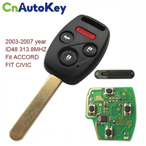 CN003013 2003-2007 Honda Remote Key 3+1 Button and Chip Separate ID48 313.8MHZ Fit ACCORD FIT CIVIC ODYSSEY