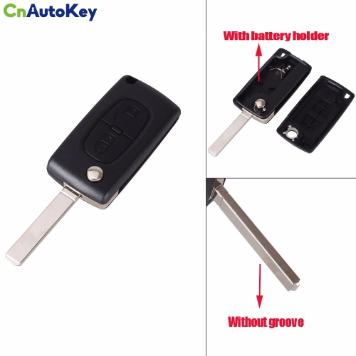 CS009002 Flip Folding Key Shell Case Cover + Rubber Key Cover 2 Button Remote For Peugeot 207 307 308 407 807 CE0536 With Logo